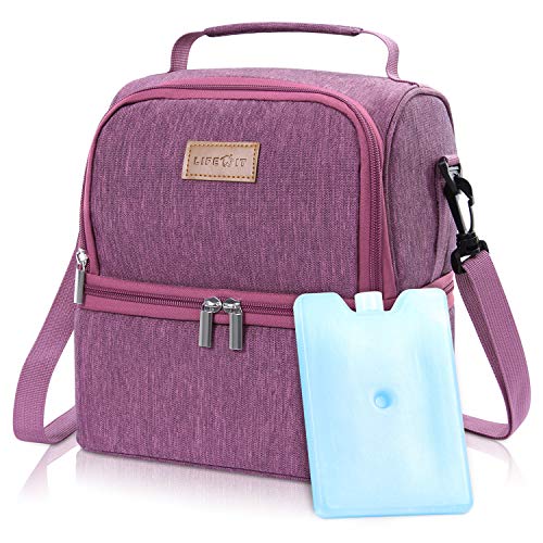 Lifewit Bolsa Térmica para Almuerzo con Doble Compartimentos Aislamiento,Multiuso Caja De Almuerzo para Hombres,Mujeres,Niños,Bebé,Bolso Térmico para Camping,Excursión,Playa Refrescos,7L,Rosa