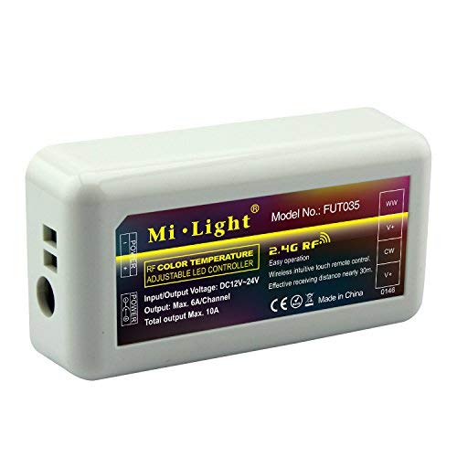 LIGHTEU, Milight Miboxer controlador de tira led de color WW/CW blanco doble, temperatura de color blanco cálido a blanco frío ajustable, fut035
