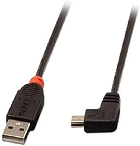 Lindy 31971 - Cable acodado USB 2.0, conector tipo A macho a tipo mini B, ángulo derecho de 90º, 1 m, color negro