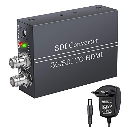 LiNKFOR Convertidor SDI a HDMI con Salida SDI Full HD 1080P con Fuente de Alimentación BNC a HDMI SDI IN HDMI out 3G-SDI HD-SDI SD-SDI a HDMI Adaptador Conversor para cámara SDI HDTV