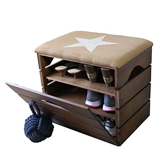 Liza Line Mueble Zapatero de Madera con Puerta (Marrón Nogal), Banco con Asiento Acolchado, Tela Natural. Guardar, Ordenar Calzado, Zapatos, Zapatillas. Pino Macizo. Estrella Blanca - 51x47x35cm Liza Line Mueble Zapatero de Madera con Puerta (Marrón Nogal), Banco con Asiento Acolchado, Tela Natural. Guardar, Ordenar Calzado, Zapatos, Zapatillas. Pino Macizo. Estrella Blanca - 51x47x35cm