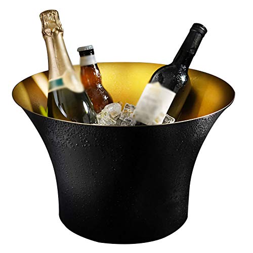 LLZH Cubitera - Cubo de Hielo de Vino y Champán de Acero Inoxidable - Enfriador de Botellas - para el Hogar, Bar, Fiestas, Barbacoa y Buffet - 8L - Oro Negro