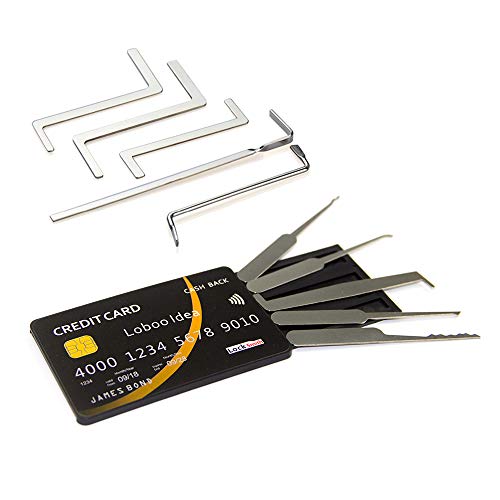 Loboo Idea Herramientas de cerrajería de 10 piezas Incluye juego de herramientas de llave de tensión de 5 piezas con kit de herramientas de selección de bloqueo de tarjeta de crédito