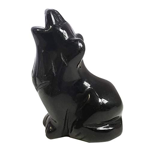 Lovionus89 Figura de lobo de obsidiana negra natural, tallada a mano, estatua de animales para decoración del hogar, 6,3 cm