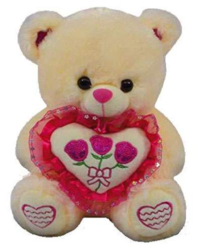 LOYFER Oso de Peluche 45cm Color Beige Regalo para Día de San Valentín con un corazón y 3 Rosas de Felpa Muy Suave Azul