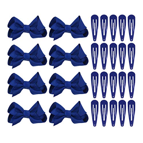 Lurrose - Set de 12 lazos con pinza y 50 clips de metal de color azul para el pelo. Kit clásico de accesorios para el pelo para niñas