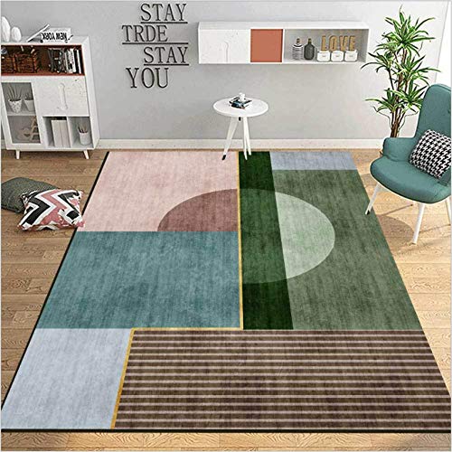 makeups17 alfombras Modernas Grandes Alfombra Interior Y Exterior fácil Mantenimiento Ideal para salón, Cocina,Costura geométrica Verde Azul Rosa marrón Gris 160X230CM(5.5ft x 7.5ft)