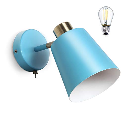 MantoLite - Luces de pared con pantalla de cono de colores, bombillas E27, lámparas de noche, aplique decorativo, accesorio de iluminación para sala de estar, dormitorio (azul)