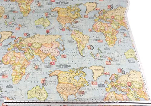 Mapa Del Mundo Algodón Azul Alta Calidad Fabric Material A4 Sample