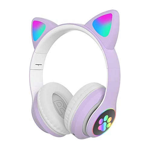 Matedepreso Auriculares inalámbricos para Juegos Bluetooth 5.0 Auriculares con Oreja de Gato para niños Adultos LED iluminados Plegables