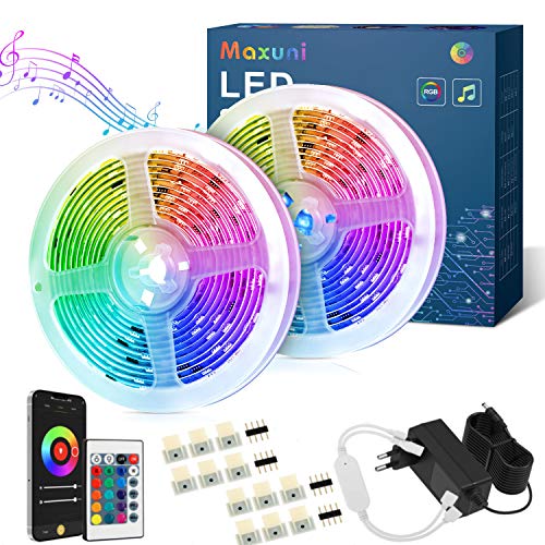 Maxuni Tira Led 20m, Tira Led RGB Musical Con Sensor de Sonido Sensible Integrado , Control de APP y Mando a Distancia, Tira de Luces Led USB para TV, Salón, Dormitorio etc. (20m)