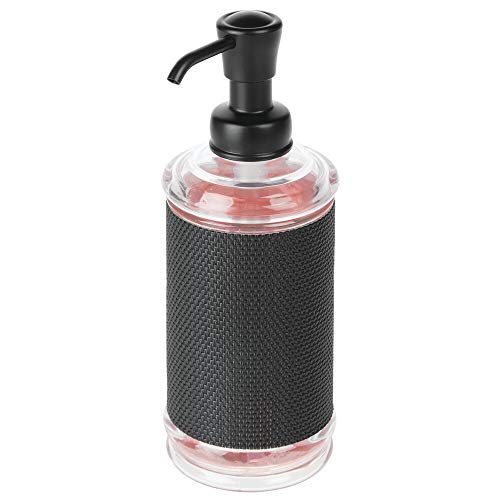 mDesign Dispensador de jabón líquido recargable para baño o cocina – Dosificador para jabón grande de plástico con capacidad de 355 ml – Accesorios para baño inoxidables – transparente/negro