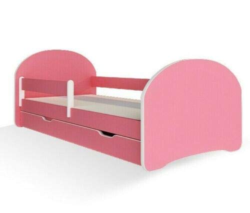 MEBLEX Cama infantil para niños con cajones y colchón de espuma de seguridad de 140 x 70 cm, muebles de dormitorio con marco de cama completo de MDF con cabecero integrado (todo rosa, 140 x 70 cm)