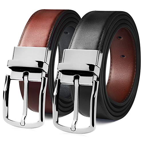 MEIRUIER Cuero Cinturón Reversible,Perfecto Regalo,Cinturon Hombre Cuero Negro Marrón Jeans Reversible Piel para Hombres Clásico Negocios Casual (Negro&marrón-4, 120cm(Cintura32-42"))