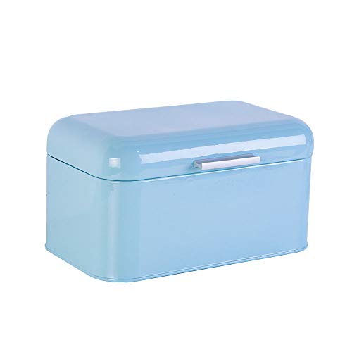 Meiyum - Panera de metal retro para pan de cocina, panadería, gran capacidad de almacenamiento para pan, liso y húmedo, caja de pan vintage con tapa, 31 x 21 x 17 cm, color azul