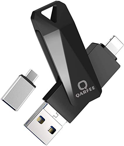 Memoria USB para iPhone 128GB Qarfee Pendrive USB 3.0 4 en 1 Memory Stick para Android iPad Computadoras Laptops Smartphone OTG Flash Drive Expansión USB(Negro)