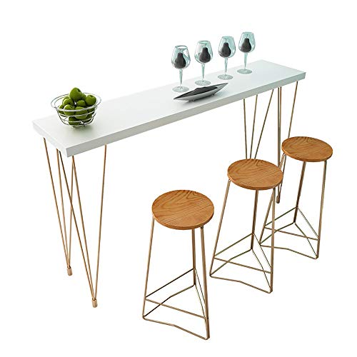 Mesa alta de Bar Barra de cocina Mesa de desayuno Mesa de comedor Mesa de metal en oro 120x40x105cm Marco (heces no está incluido) para Bar Restaurant Salon ( Color : White , Size : 120X40X105CM )