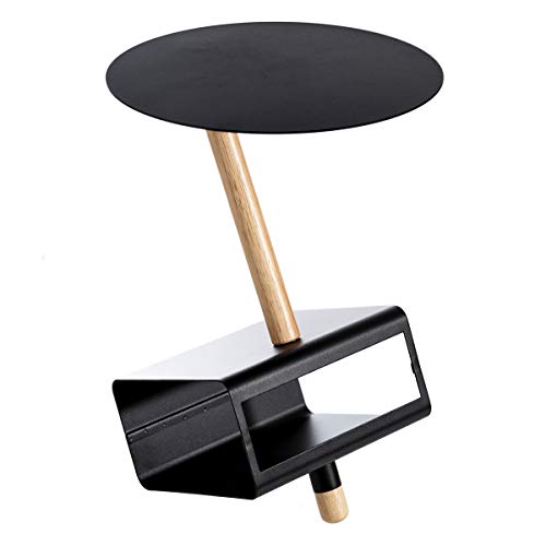Mesita revistero de Metal y Madera Industrial Negra y Natural de Ø 36x48 cm - LOLAhome Mesita revistero de Metal y Madera Industrial Negra y Natural de Ø 36x48 cm - LOLAhome