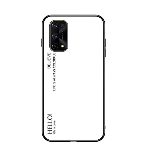 MingMing Funda para Realme 7 Pro Cubierta de Cristal Degradado de Color Caja de Vidrio Templado Case Cover para Realme 7 Pro (Blanco)