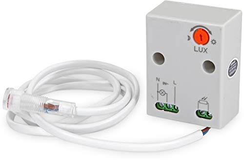 Mini sensor crepuscular exterior de superficie, 230 V, IP65, 2300 W, adecuado para LED a partir de 1 W. Mini sensor crepuscular exterior de superficie, 230 V, IP65, 2300 W, adecuado para LED a partir de 1 W.