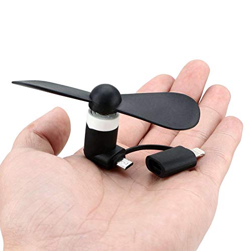 Mini ventilador USB para teléfono móvil, 2 en 1 portátil Super Mute USB Smartphone ventilador enfriador compatible para iPhone/Android negro