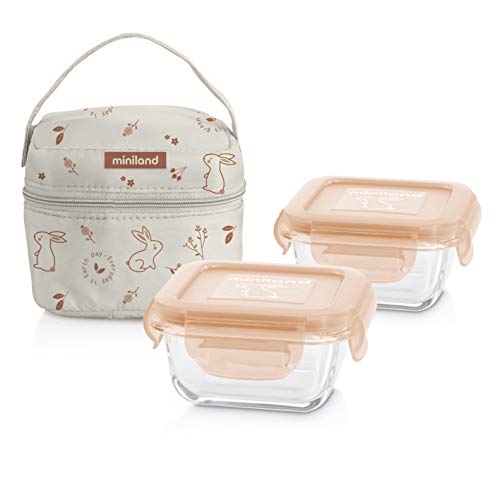 Miniland Pack-2-go Natursquare Bunny - Set de Herméticos y Funda, Color, Natural Bunny