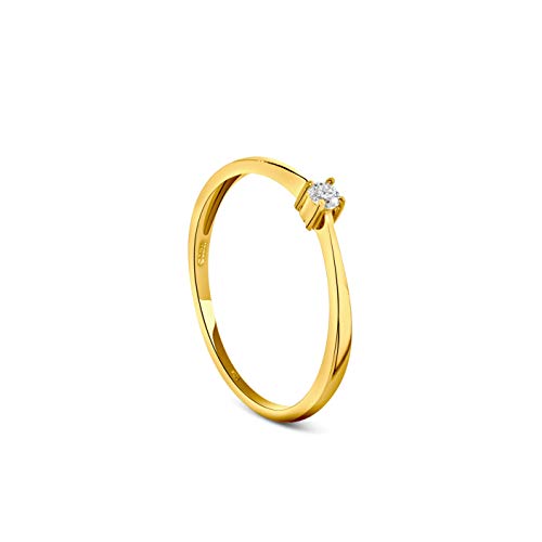 Miore - Anillo de compromiso para mujer, oro blanco de 9 quilates/oro 375, diamante brillante de 0,05 ct