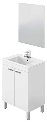 Miroytengo Mueble de baño y Espejo 2 Puertas Color Blanco Brillo Estilo Moderno 60x45 cm Lavabo CERÁMICO Incluido