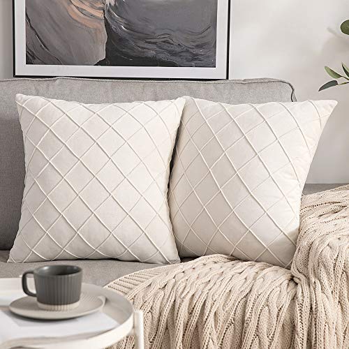 MIULEE 2 Piezas Funda de Cojines Terciopelo Suave Color Sólido Funda de Almohada Moderna Duradera Decoración para Habitacion Sofá Comedor Cama Dormitorio Oficina Sala de Estar 50x50cm Blanco Crema