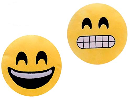 ML Pack 2 x Cojín Emoji Sonrisa, Almohada Emoji Emoticon Relleno Suave Juguete de Peluche 35x35x5cm Cada uno (Sonrisa-gruñ)