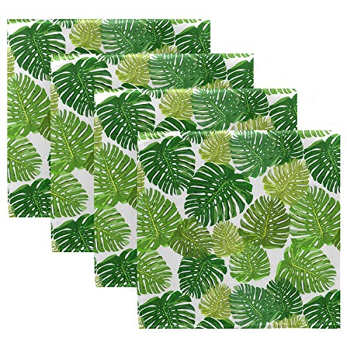 MNSRUU Servilletas de tela verde con hojas tropicales, lavables y reutilizables, de poliéster, 50,5 x 50,5 cm, para el hogar, bodas, fiestas, fiestas, juego de 4
