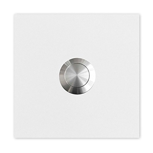 MOCAVI RING 110 timbre de diseño de timbre de acero inoxidable blanco (RAL 9003 mate), placa de timbre blanca cuadrada con botón de timbre redondo de acero inoxidable