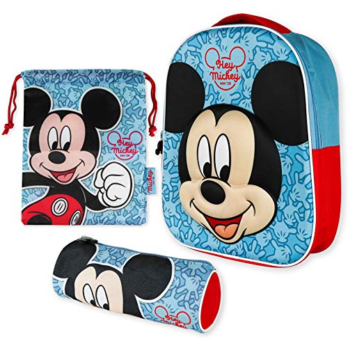 Mochila Infantil 3D, Estuche Escolar y Bolsa Merienda de Cuerdas – Mickey Mouse | Mochilas Escolares para Niños y Niñas de 3 Años | Material Escolar Vuelta al Cole de Mickey Mouse Mochila Infantil 3D, Estuche Escolar y Bolsa Merienda de Cuerdas – Mickey Mouse | Mochilas Escolares para Niños y Niñas de 3 Años | Material Escolar Vuelta al Cole de Mickey Mouse