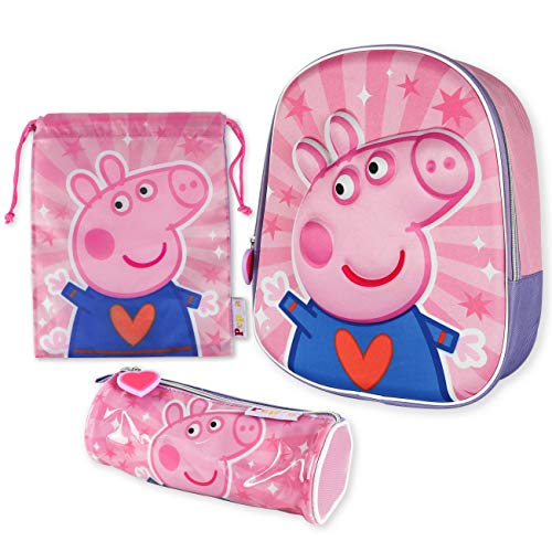Mochila Infantil 3D, Estuche Escolar y Bolsa Merienda de Cuerdas Pack - Peppa Pig | Mochilas Escolares para Niñas y Niños a Partir de 3 Años | Material Escolar Vuelta al Cole de Peppa Pig Mochila Infantil 3D, Estuche Escolar y Bolsa Merienda de Cuerdas Pack - Peppa Pig | Mochilas Escolares para Niñas y Niños a Partir de 3 Años | Material Escolar Vuelta al Cole de Peppa Pig