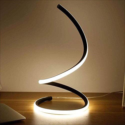 Moderna LED Lámpara de mesa espiral 16 W, lámpara de noche de acrílico para dormitorio, lámpara de mesa LED en espiral creativa, decoración de aluminio, luz de mesita de noche (color: negro)