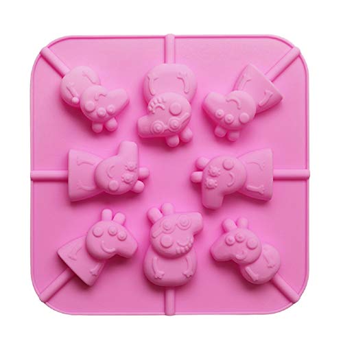Molde de silicona 3D con diseño de cerdo de dibujos animados y palos, color rosa