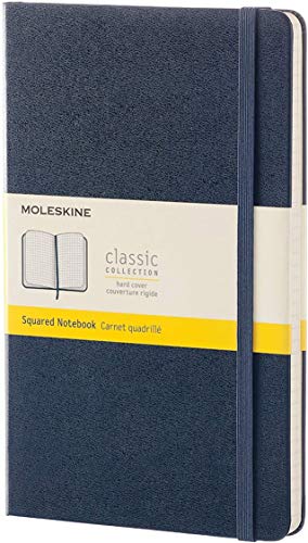 Moleskine - Cuaderno Clásico con Hojas Cuadriculadas, Tapa Dura y Cierre Elástico, Color Azul Zafiro, Tamaño Grande 13 x 21 cm, 240 Hojas