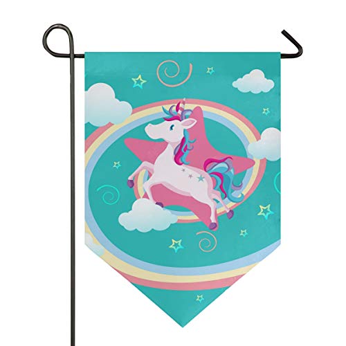 Montoj - Bandera de unicornio con estrella rosa para el hogar, jardín, vertical de doble cara para decoración al aire libre, poliéster, 1, 12x18.5in
