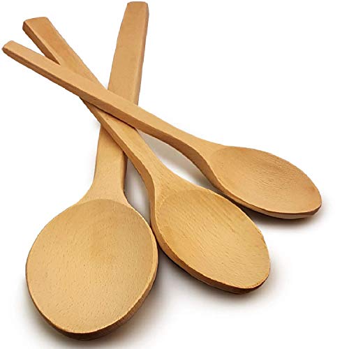 MoonWood Juego de cucharas de cocina (3 tamaños), antiadherente, saludable y natural, 3 cucharas de madera dura prémium hechas a mano para cocinar