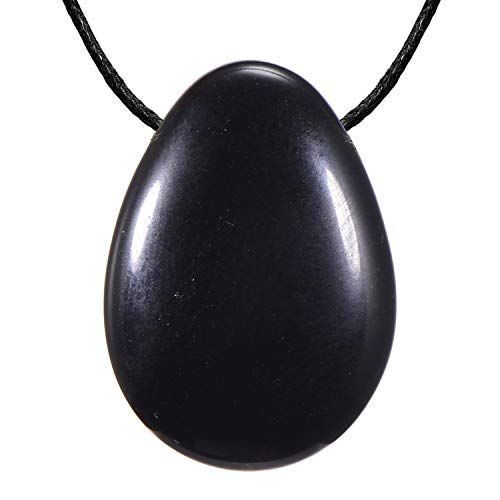 Morella Collar para Mujer 80 cm y Colgante de Gema en Forma de Gota Obsidiana Negra en Bolsa de Terciopelo