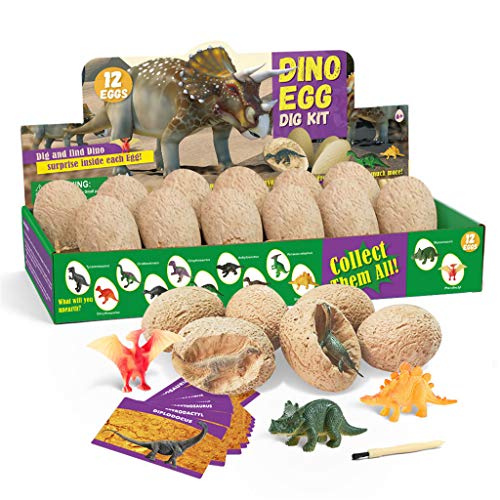 Morkka Huevos de Dinosaurio de Kit de Excavación Paquete de 12, Descubre 12 Dinosaurios Diferentes, Fiesta de Pascua de Juguete Stem Juguetes Educativos para Niños de 6+ Años Regalo de Niños Niñas