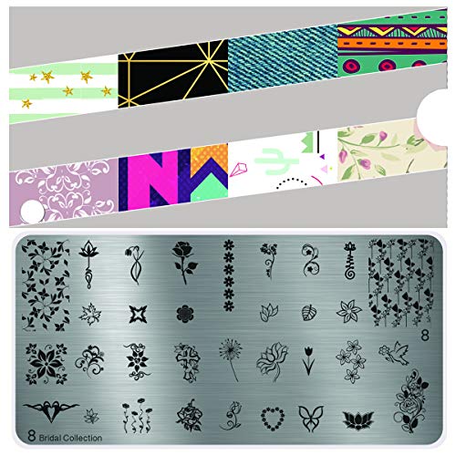 MoYou's XL - Platos para novia (8 unidades, diseño floral, flores elegantes, rosas, corazones, estampación de uñas MoYou's XL - Platos para novia (8 unidades, diseño floral, flores elegantes, rosas, corazones, estampación de uñas