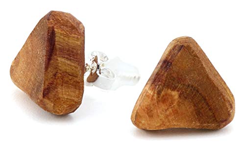 NaturSchatulle Pendientes de madera para mujer, pendientes de madera de ciruelo de 1 cm, pendientes de madera natural, joyas de plata de ley 925