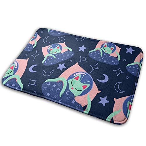 N/C Felpudos extraterrestre gato durmiendo con una manta azul lunas y estrellas antideslizante para puerta al aire libre alfombra de entrada decoración del hogar 15.7"x23.5" personalizado