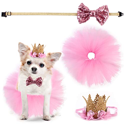 NCONCO 3 unids/set de traje de fiesta para perro, falda tutú rosa Bowtie corona sombrero para mascota cachorro cumpleaños boda día de San Valentín