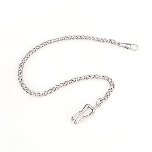 nicerio llavero de cadena con reloj de bolsillo chapado en plata clásico de metal, 35 cm (Longitud)