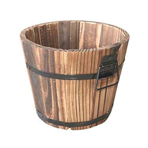 NICEXMAS - Cubo de madera para jardineras redondas de madera para jardín, maceta rústica suculentamente plantador, caja de barriles de madera para jardín, decoración en casa L