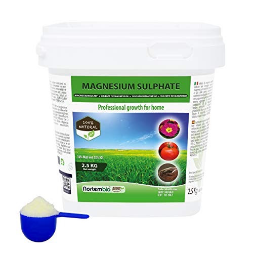 Nortembio Agro Sulfato de Magnesio Natural 2,5 Kg. Abono de Uso Universal. Favorece el Crecimiento de Cultivos, Jardines, Plantas de Interior y Exterior.