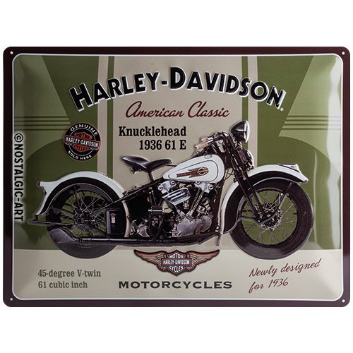 Nostalgic-Art Harley Davidson Knucklehead Placa Decorativa, Metal, Verde y Beige, 30 x 40 cm