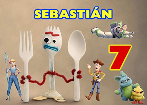 OBLEA de FORKY Toy Story Personalizada con Nombre y Edad para Pastel o Tarta, Especial para cumpleaños, Medida Rectangular de 28x20cm